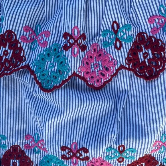 Loft Fiesta blue & white stripe with embroidered sleeves Off The Shoulder Top - Picture 6 of 7